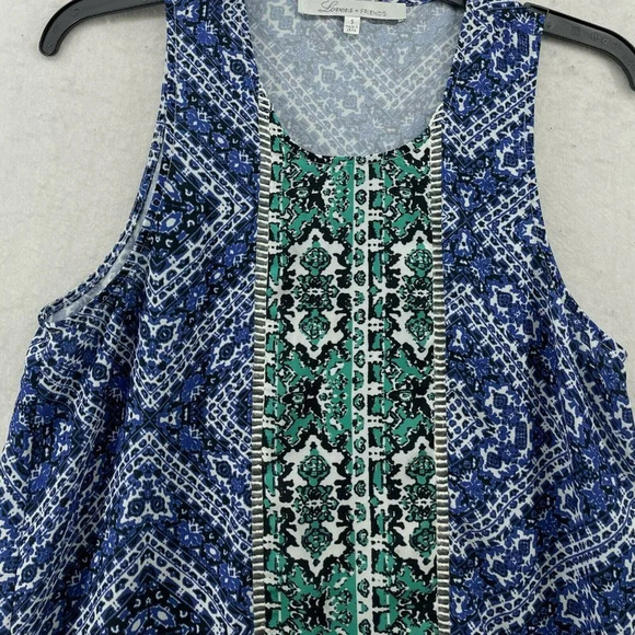 Lovers + Friends Mini Dress Women's Sz S  Blue Green Sleeveless Geometric Boho - Picture 6 of 11